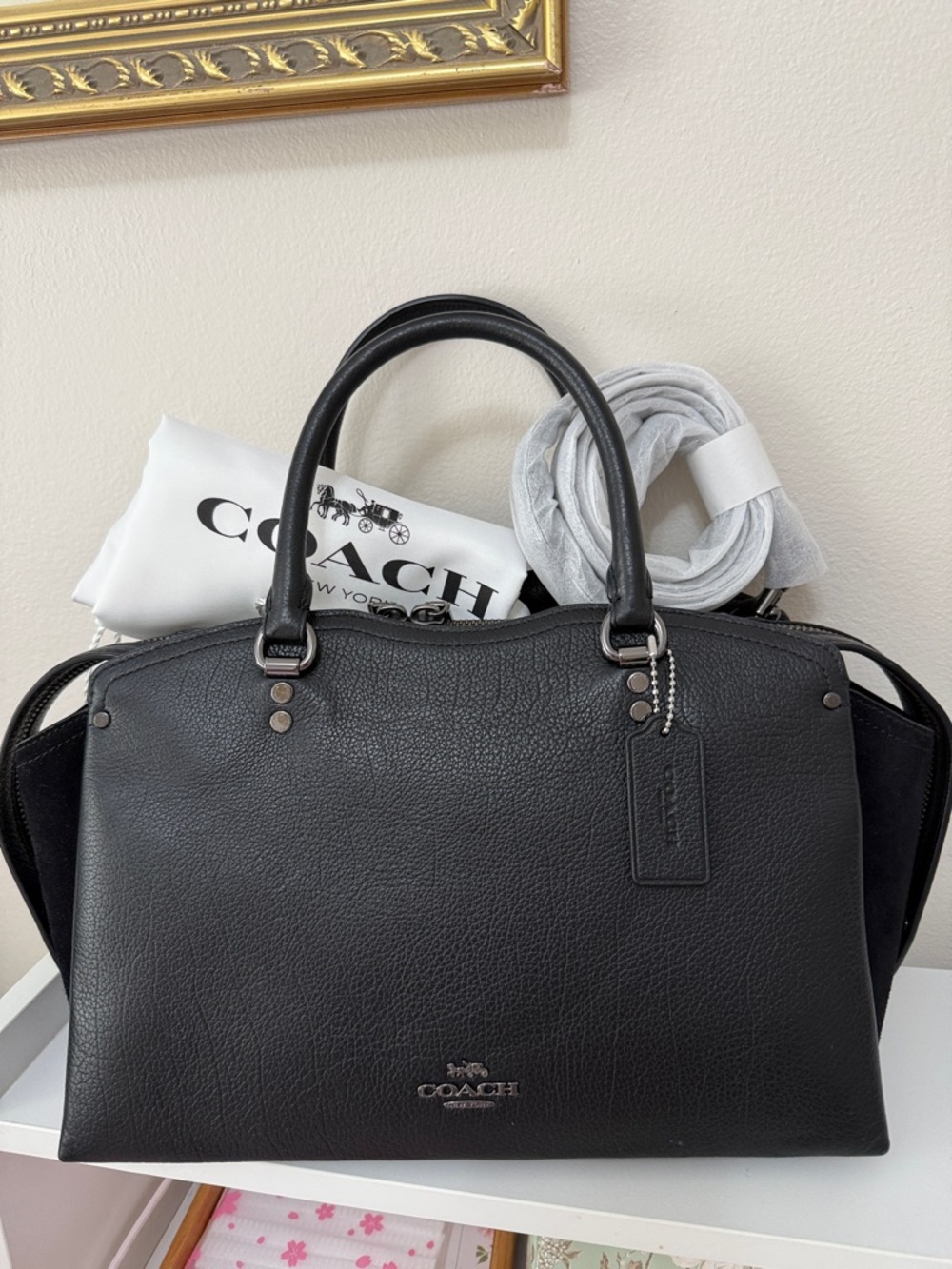 Coach Drew Black Pebbled Leather Tote with Top Handles